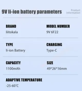 PILAS RECARGABLES 9v Litio 1100mAh