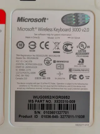 Teclado Microsoft Wireless 3000 V2 con receptor v7