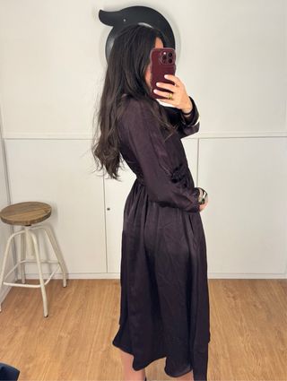 Vestido midi Zara satinado marrón