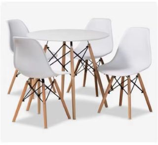 Mesa redonda blanca patas madera