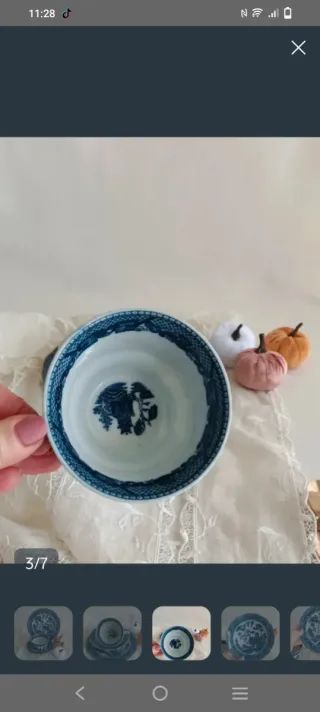 Trío de porcelana Willow azul y blanco