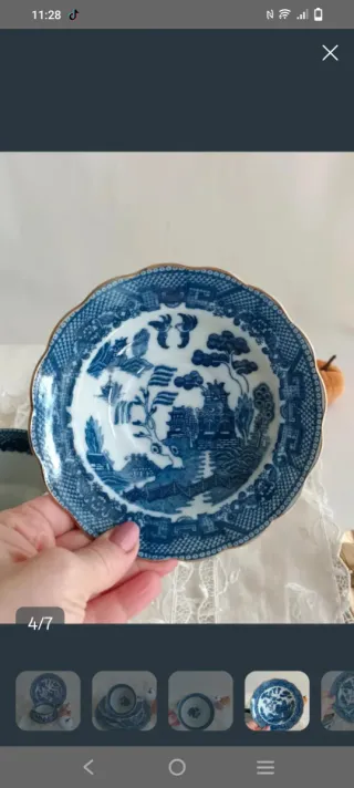 Trío de porcelana Willow azul y blanco