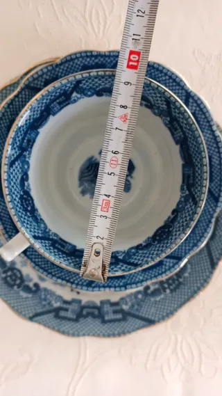 Trío de porcelana Willow azul y blanco