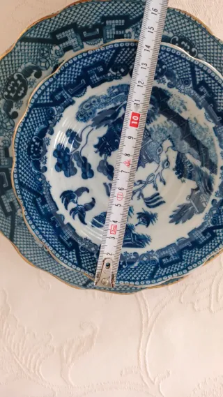 Trío de porcelana Willow azul y blanco