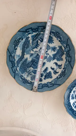 Trío de porcelana Willow azul y blanco