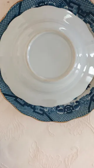 Trío de porcelana Willow azul y blanco