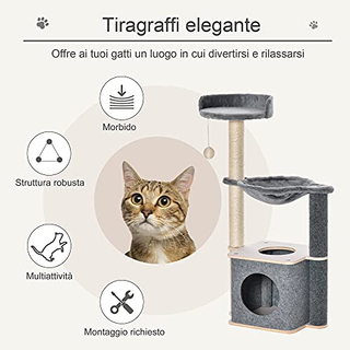 Albero Tiragraffi per Gatti Alto 95cm, Palestra pe