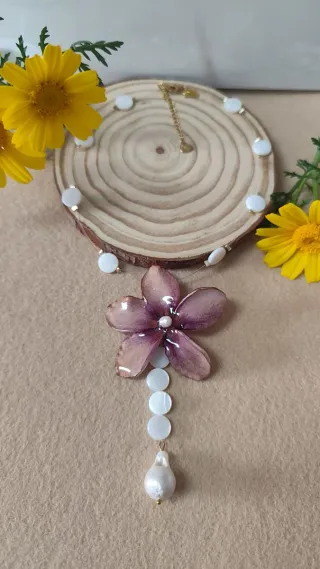 Collar Flor Natural Perlas