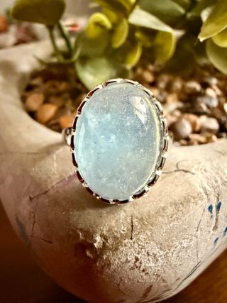 Anillo Plata 925 Aguamarina Natural Ajustable