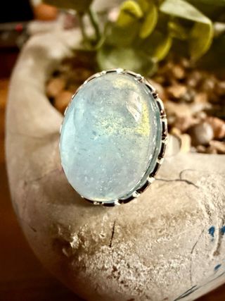 Anillo Plata 925 Aguamarina Natural Ajustable