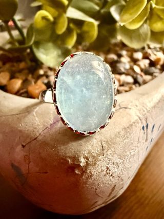 Anillo Plata 925 Aguamarina Natural Ajustable