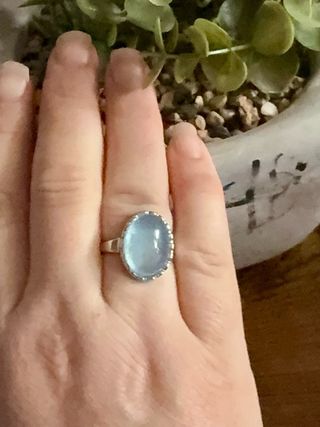 Anillo Plata 925 Aguamarina Natural Ajustable