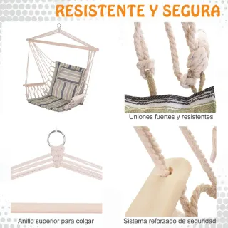 Silla Colgante de Rayas 100x106cm Carga Max:100kg