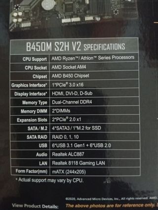 Placa Gigabyte B450M S2H V2, DDR4 16 GB y Ryzen 5