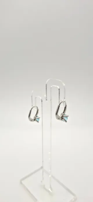 Pendientes Oro Blanco 18K con Aguamarina y Circoni