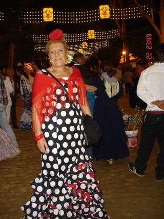 Traje Flamenca Azul Marino Lunares Blancos