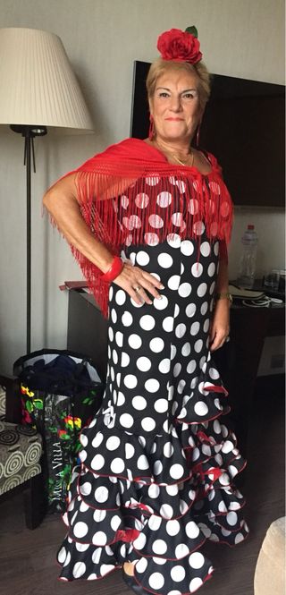 Traje Flamenca Azul Marino Lunares Blancos