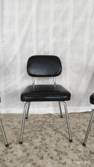 Silla Oficina Vintage Negra Metálica Años 70