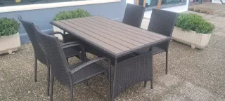 Conjunto Mesa y 4 Sillas Jardín Ratán Marrón