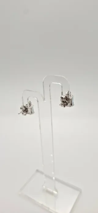 Pendientes Oro Blanco 18K Aguamarina y Diamante