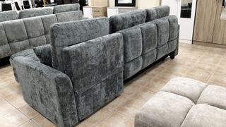 Sofá Cama Chaise Longue Gris Oscuro con Baúl
