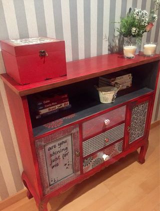 Aparador Vintage Rojo con Cajones y Puerta