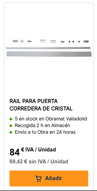 Puerta corredera cristal 83cm con guía