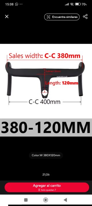 Manillar Carbono Kocevlo 380x120mm 343gr