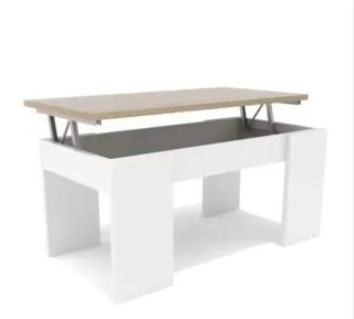 Mesa centro elevable madera blanco y roble