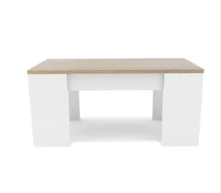 Mesa centro elevable madera blanco y roble