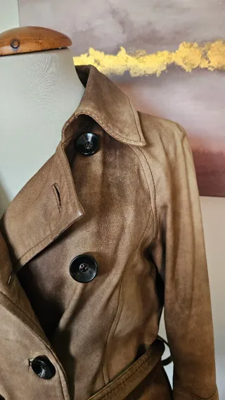 Trench Zara Piel Vintage Marrón