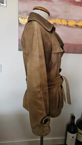Trench Zara Piel Vintage Marrón