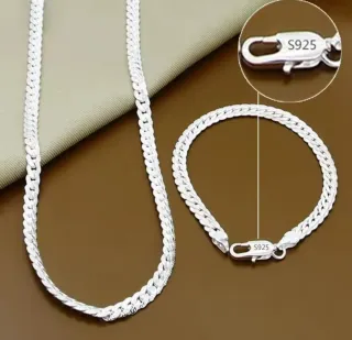 Cadena y Pulsera Bañadas en Plata S925