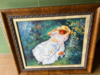 Cuadro Flores Pintura Óleo Marco Dorado