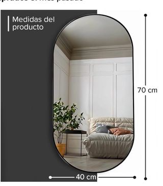 Espejo Ovalado Negro Metal Madera