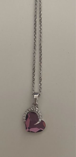 Collar Corazón Rosa y pulsera piedras malva. Plata