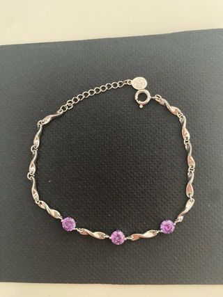 Collar Corazón Rosa y pulsera piedras malva. Plata