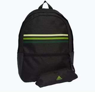Mochila Adidas Negra con Rayas Verdes