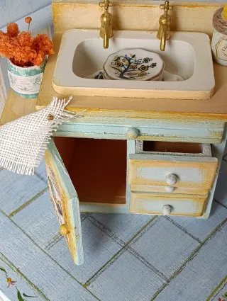 Lavello turchese miniatura con accessori