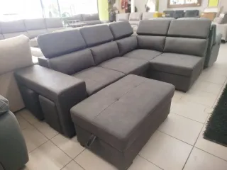 Sofá Rinconera Cama + Puff Arcón Gris