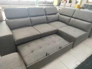 Sofá Rinconera Cama + Puff Arcón Gris