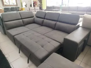 Sofá Rinconera Cama + Puff Arcón Gris
