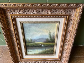 Cuadro paisaje óleo marco dorado