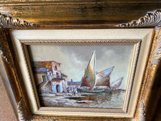 Cuadro paisaje óleo marco dorado