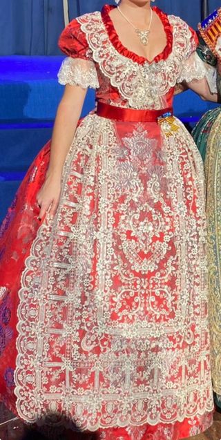 Traje de Fallera SIN MANTELETAS Rojo/Plata Talla S