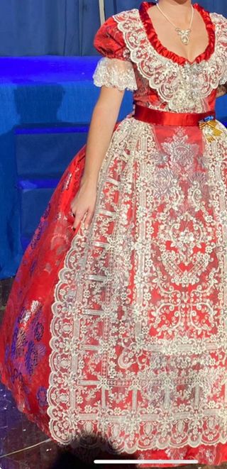 Traje de Fallera SIN MANTELETAS Rojo/Plata Talla S