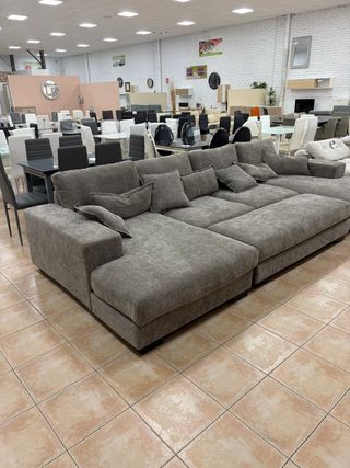 MEGA SOFÁ CAMA RINCONERA 7 PLAZAS GRIS ANTIMANCHAS