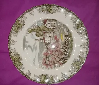 Coppia piatti decorativi scena rurale