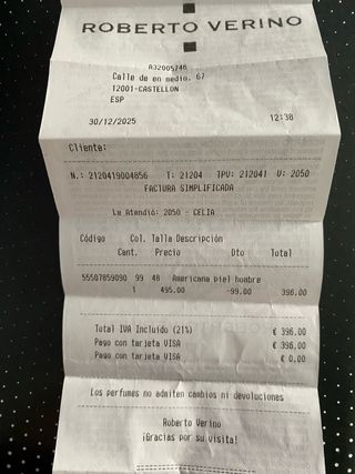 Americana Piel Roberto Verino Talla 48