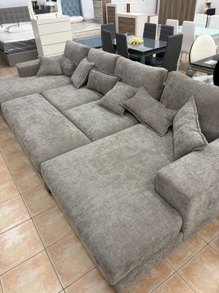 MEGA SOFÁ CAMA RINCONERA 7 PLAZAS GRIS ANTIMANCHAS